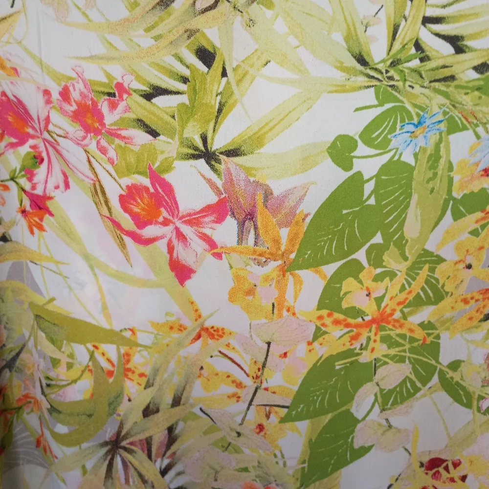 Rose Olive Tropical Floral Sleeveless Blouse Top 1X Green Flowy Office Summer - Picture 2 of 9